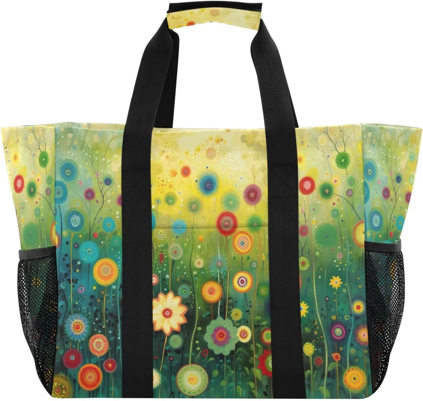 Nander Ink Painting Of Flowers Foldable Tote Bag Waterproof Sandproof Women Beach Bag Handbag Gym Bag