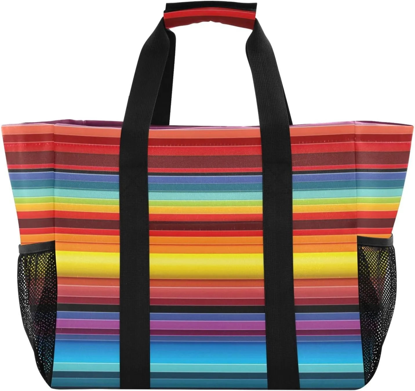 Nander Mexican Style Blankets Colorful Stripes Foldable Tote Bag Waterproof Sandproof Women Beach Bag Handbag Gym Bag Travel Shopping Bag
