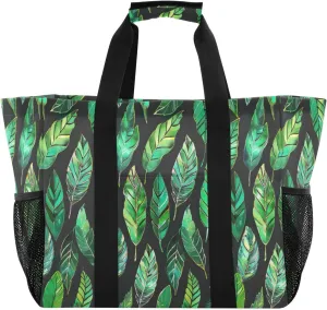 Nander Olive Colored Leaves Foldable Tote Bag Waterproof Sandproof Women Beach Bag Handbag Gym Bag Travel Shopping Bag