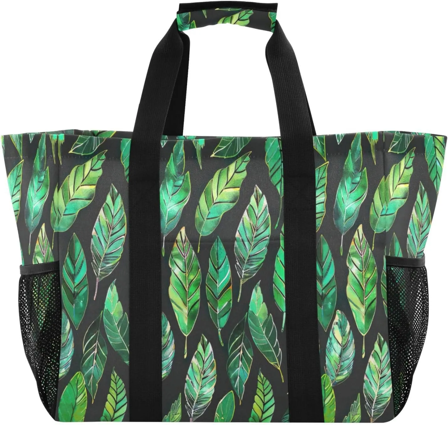 Nander Olive Colored Leaves Foldable Tote Bag Waterproof Sandproof Women Beach Bag Handbag Gym Bag Travel Shopping Bag