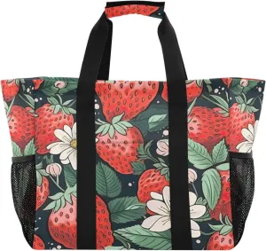 Nander Strawberry Foldable Tote Bag Waterproof Sandproof Women Beach Bag Handbag Gym Bag Travel Shopping Bag