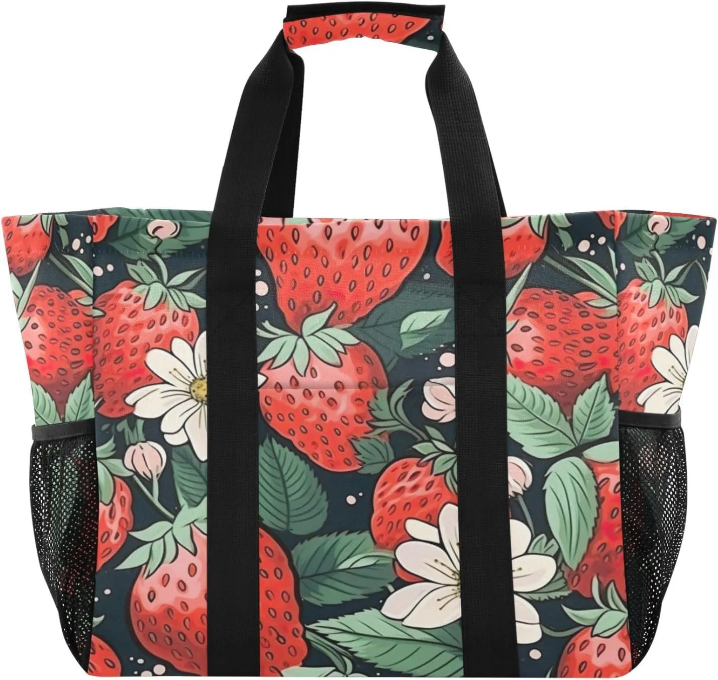 Nander Strawberry Foldable Tote Bag Waterproof Sandproof Women Beach Bag Handbag Gym Bag Travel Shopping Bag