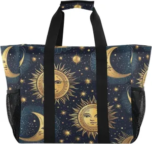Nander Sun and Moon Foldable Tote Bag Waterproof Sandproof Women Beach Bag Handbag Gym Bag Travel Shopping Bag