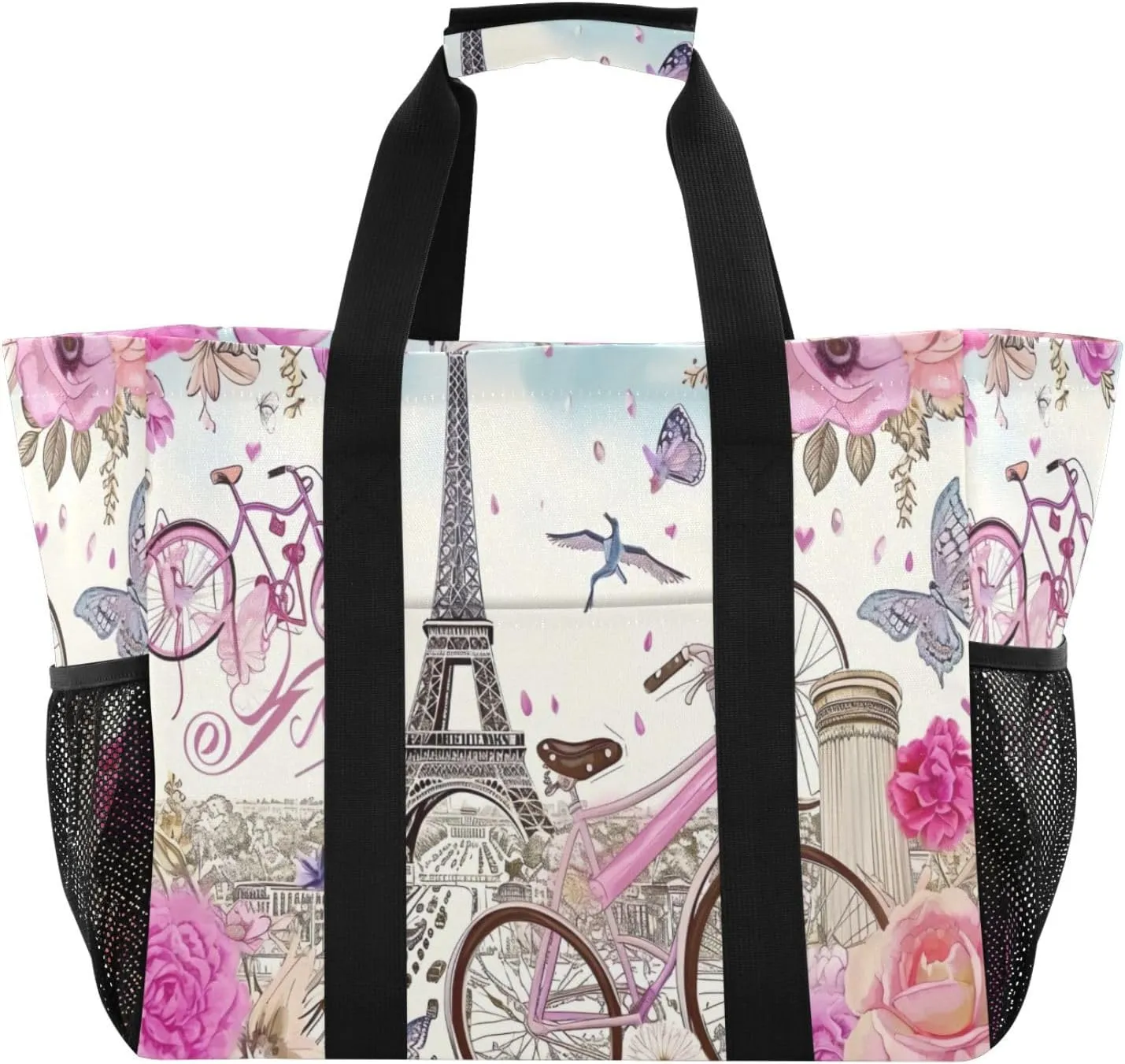 Nander The Beautiful Tower Of Paris Foldable Tote Bag Waterproof Sandproof Women Beach Bag Handbag Gym Bag Travel Shopping Bag