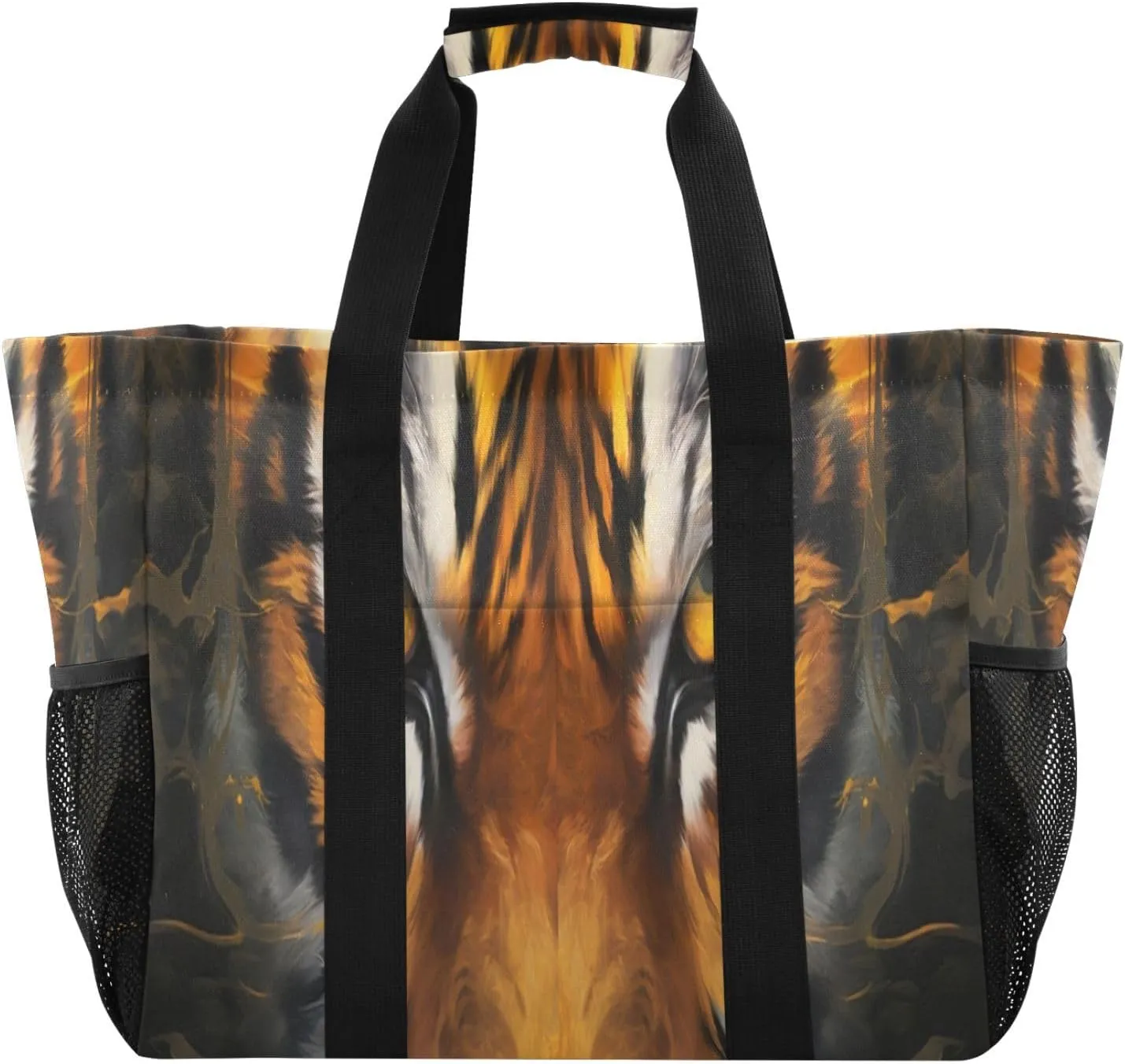 Nander Tiger Eyes Foldable Tote Bag Waterproof Sandproof Women Beach Bag Handbag Gym Bag Travel Shopping Bag