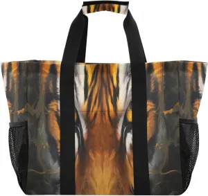 Nander Tiger Eyes Foldable Tote Bag Waterproof Sandproof Women Beach Bag Handbag Gym Bag Travel Shopping Bag