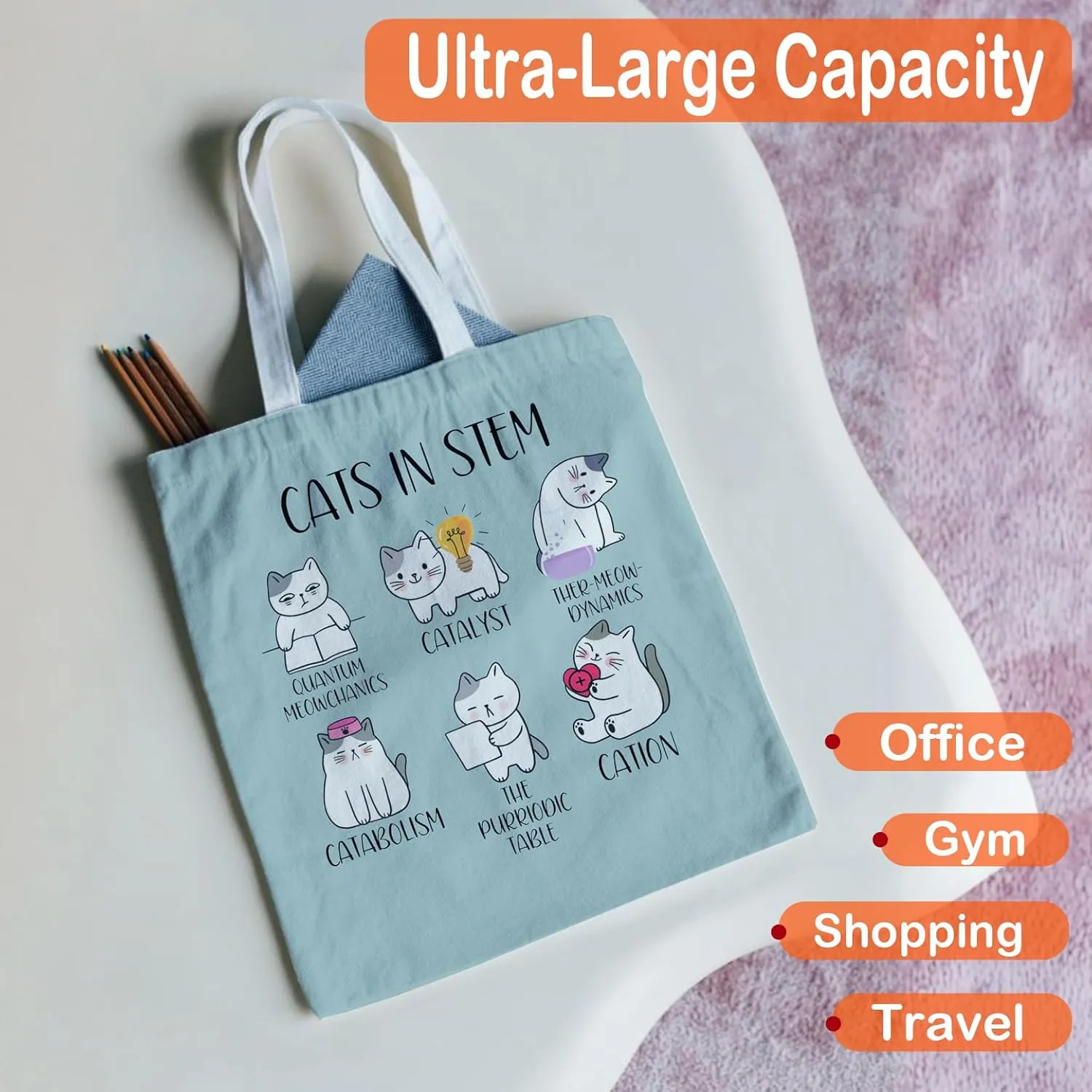 NATSUNO Canvas Tote Bag,Science Graduation Gifts,Tote Bags for Women,Reusable Grocery Bags