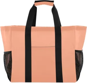 ODAWA Foldable Collapsible Waterproof Sandproof Grocery Tote for Women - Large Grocery Bags with Pockets, Light Salmon