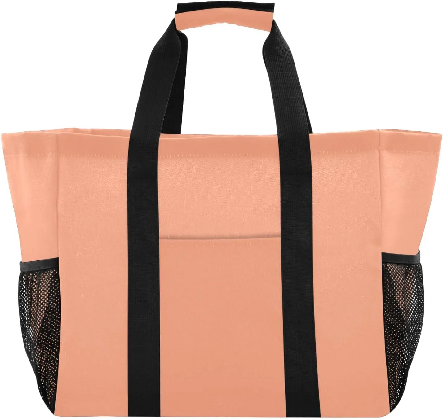 ODAWA Foldable Collapsible Waterproof Sandproof Grocery Tote for Women - Large Grocery Bags with Pockets, Light Salmon