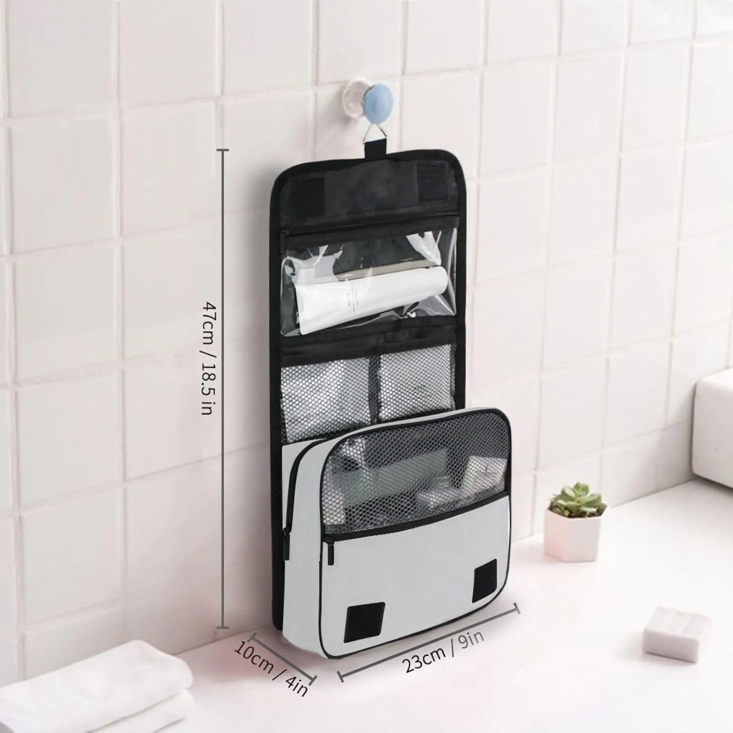 ODAWA Hanging Travel Makeup Organizer Light Gray Toiletries Makeup Bag
