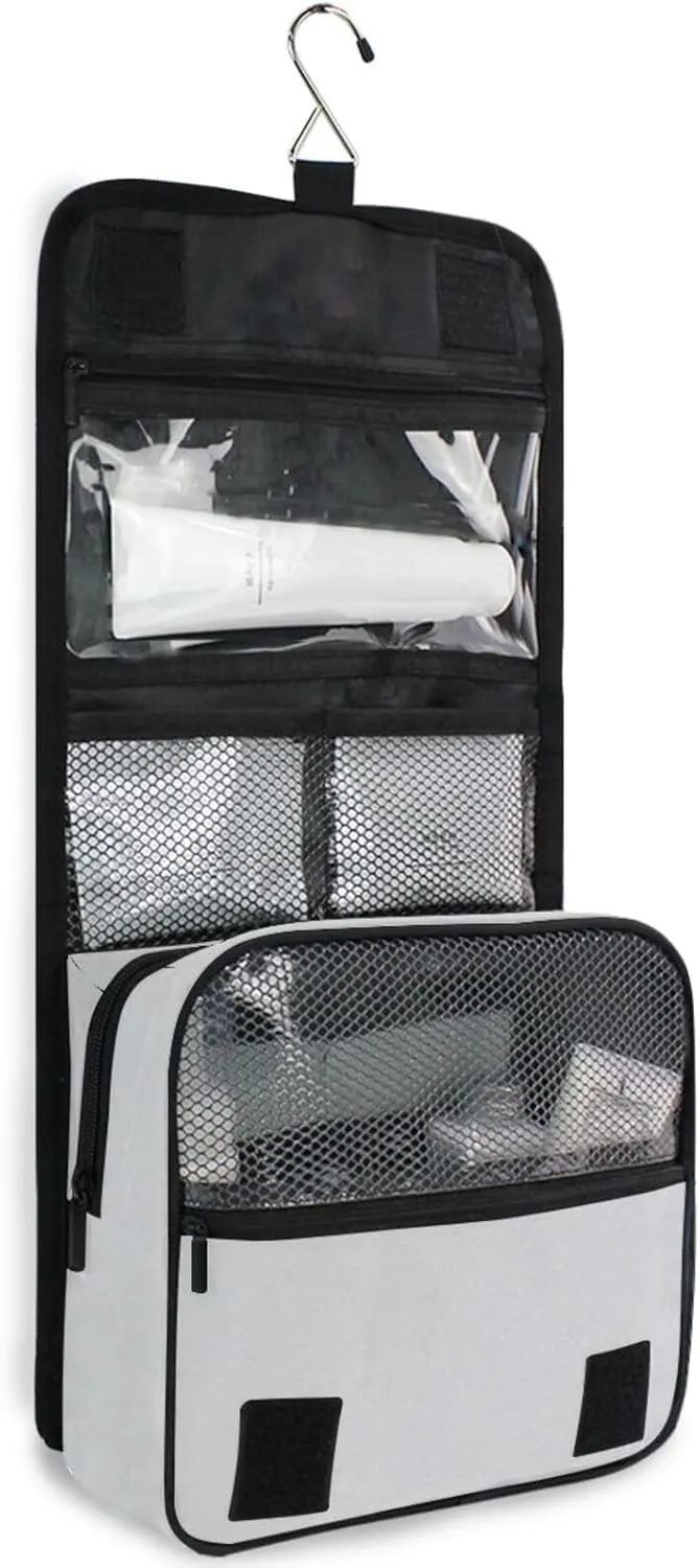 ODAWA Hanging Travel Makeup Organizer Light Gray Toiletries Makeup Bag