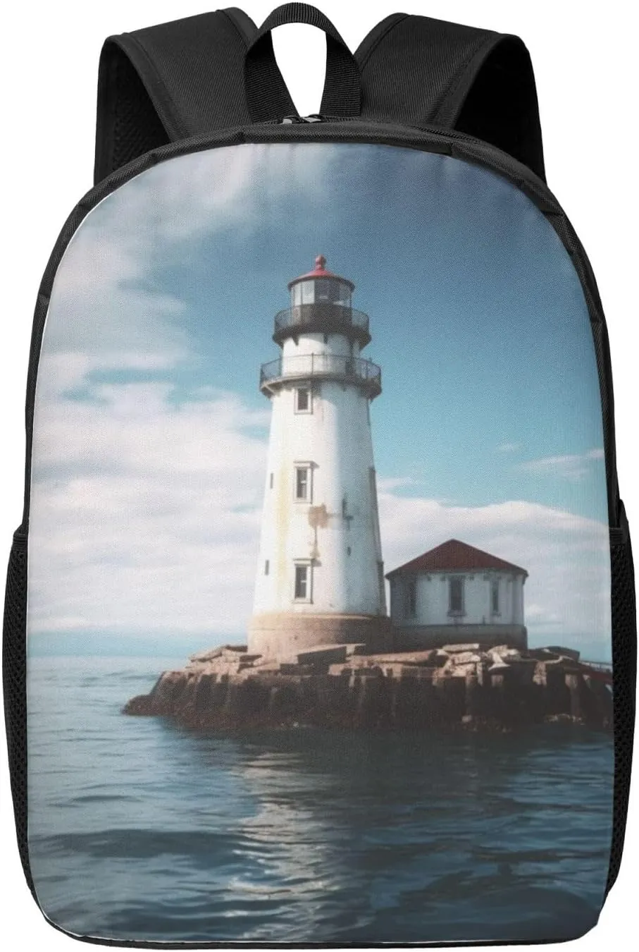 OUSIKA Fashion Backpack Casual Travel Daypack Lightweight Laptop Bags Light House Laptop Backpacks for Women Men, Black, One Size