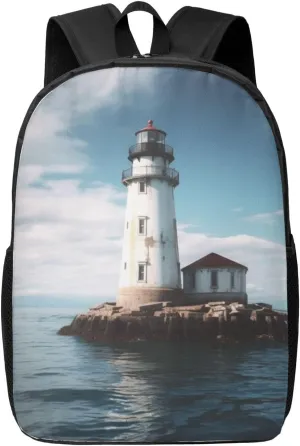 OUSIKA Fashion Backpack Casual Travel Daypack Lightweight Laptop Bags Light House Laptop Backpacks for Women Men, Black, One Size