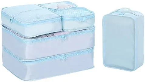 Packing Cubes for Suitcase Stow and Go Travel Luggage Organizer Suitcase Organizer Bag 6 Set (Light Blue)