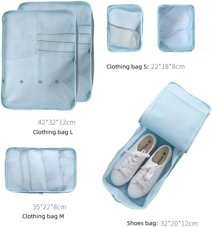 Packing Cubes for Suitcase Stow and Go Travel Luggage Organizer Suitcase Organizer Bag 6 Set (Light Blue)