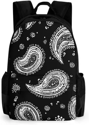 Paisley Black And White Fashion Backpack Light Weight Daily Travel Hiking Laptop Shoulder Bag