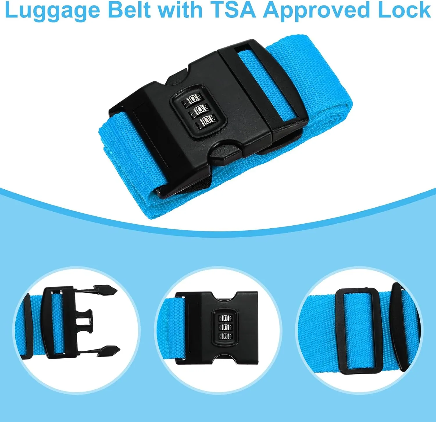 PATIKIL Luggage Straps, 2 Pack Suitcase Straps Adjustable Luggage Belts Strap with Combination Lock for Luggage Suitcases Travel, Light Blue