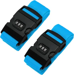 PATIKIL Luggage Straps, 2 Pack Suitcase Straps Adjustable Luggage Belts Strap with Combination Lock for Luggage Suitcases Travel, Light Blue