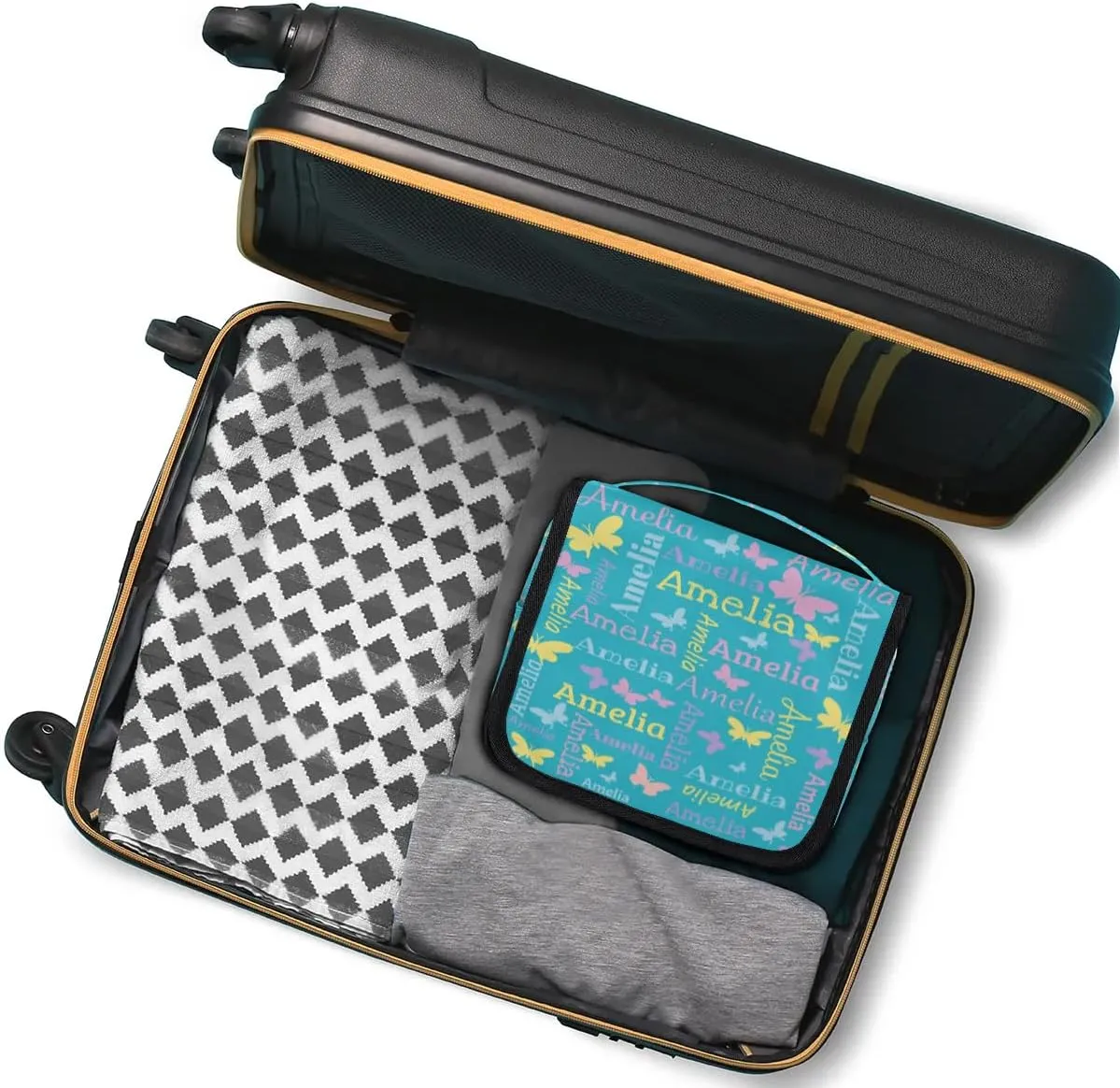 Personalized Gift Travel Makeup Bag Hanging Cosmetic Bag Make Up Bag Organizer Toiletry Bag for Women Girls Christmas Birthday Gift Butterfly Light Blue