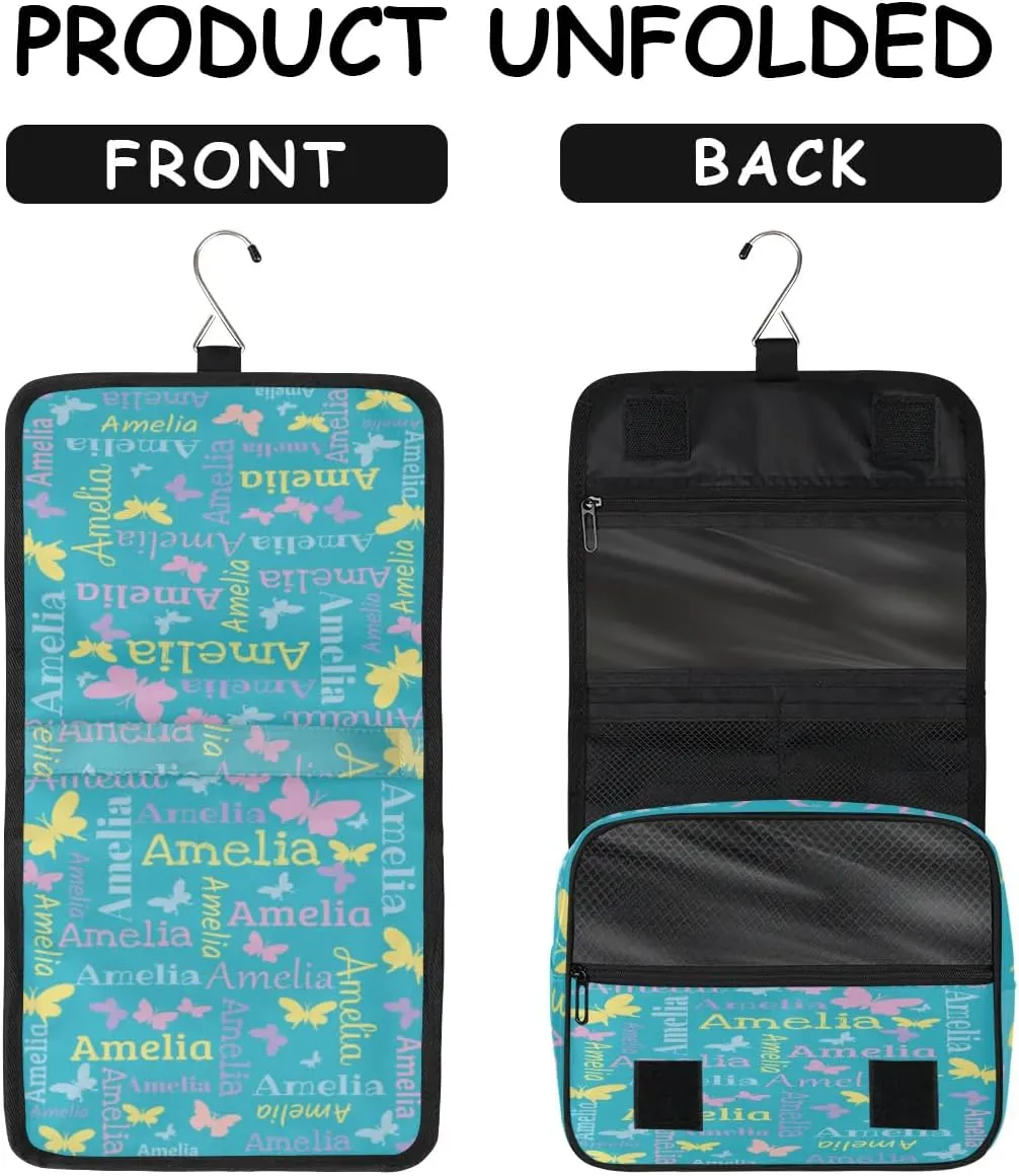 Personalized Gift Travel Makeup Bag Hanging Cosmetic Bag Make Up Bag Organizer Toiletry Bag for Women Girls Christmas Birthday Gift Butterfly Light Blue