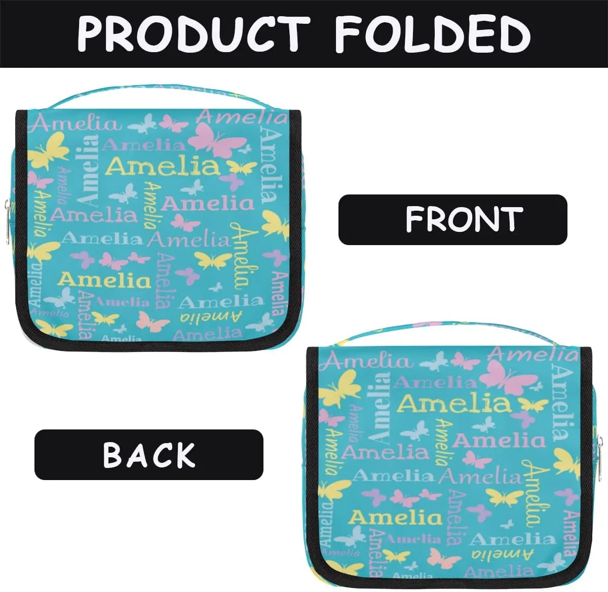 Personalized Gift Travel Makeup Bag Hanging Cosmetic Bag Make Up Bag Organizer Toiletry Bag for Women Girls Christmas Birthday Gift Butterfly Light Blue