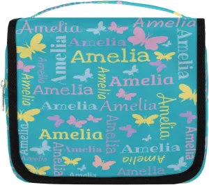 Personalized Gift Travel Makeup Bag Hanging Cosmetic Bag Make Up Bag Organizer Toiletry Bag for Women Girls Christmas Birthday Gift Butterfly Light Blue