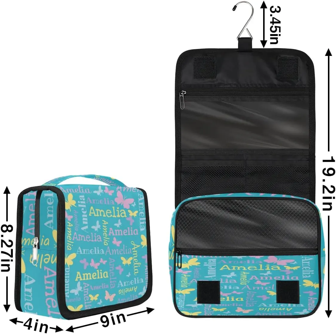 Personalized Gift Travel Makeup Bag Hanging Cosmetic Bag Make Up Bag Organizer Toiletry Bag for Women Girls Christmas Birthday Gift Butterfly Light Blue
