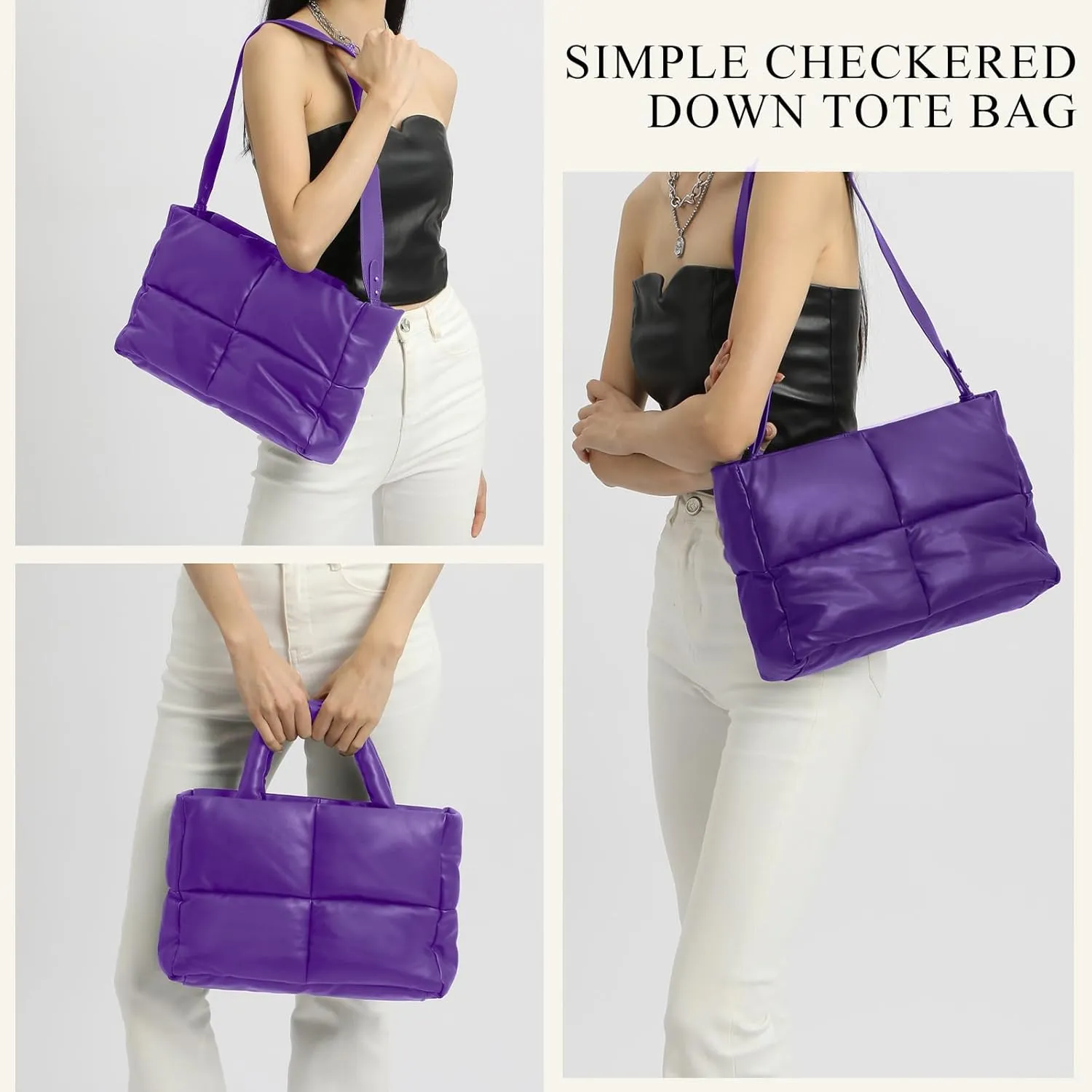 Puffy Tote Bag, Puffer Crossbody Bags for Women Light Winter Down Cotton Padded Quilted Tote Bag Shoulder Handbag