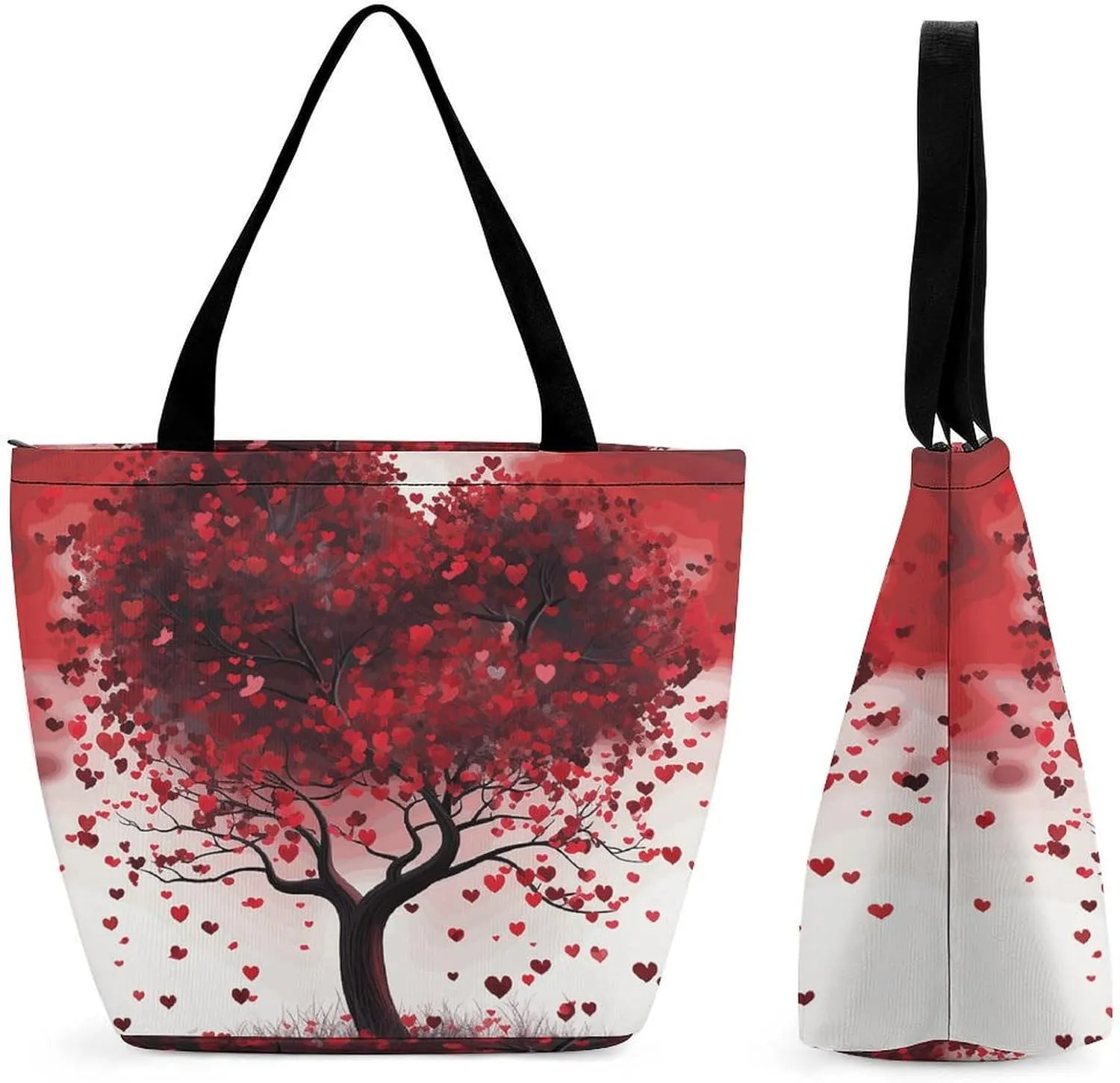 Red Love Heart Tree Shopping Bag for Ladies Reusable Shopping Bagstote Bag Stylish Waterproof Oxford Cloth Ladies Shoulder Bag for Work Shopping