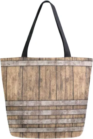 Rust Light Brown Wood Grain Canvas Tote Bag for Women with Zipper Pocket Reusable Grocery Shopping Bags Large Travel Shoulder Bag Handbag Bags