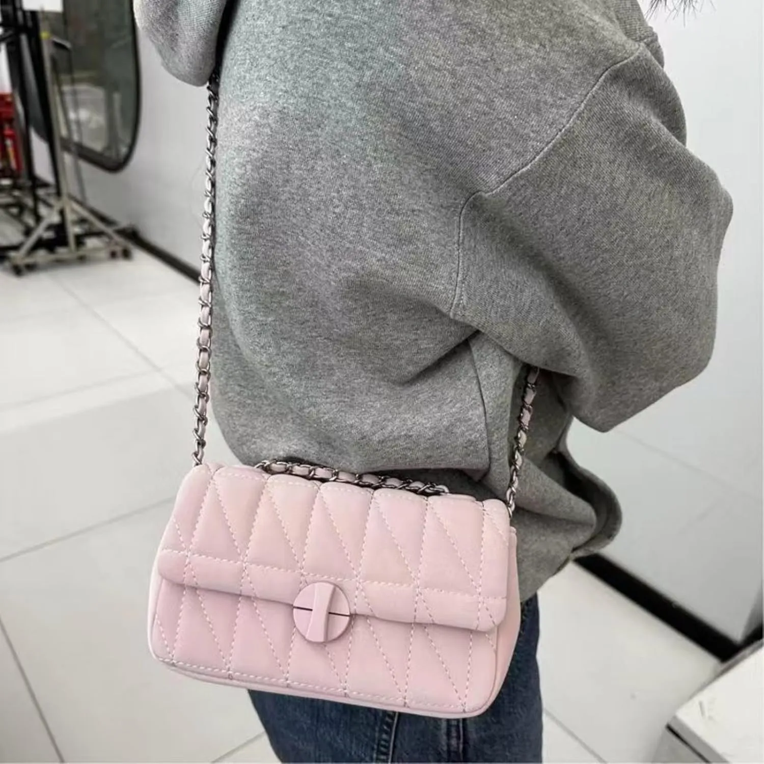 Satchel Crossbody Bags for Women, Vegan Leather Elegant Shoulder Handbag Fashion Underarm Clutch Purse with Chain