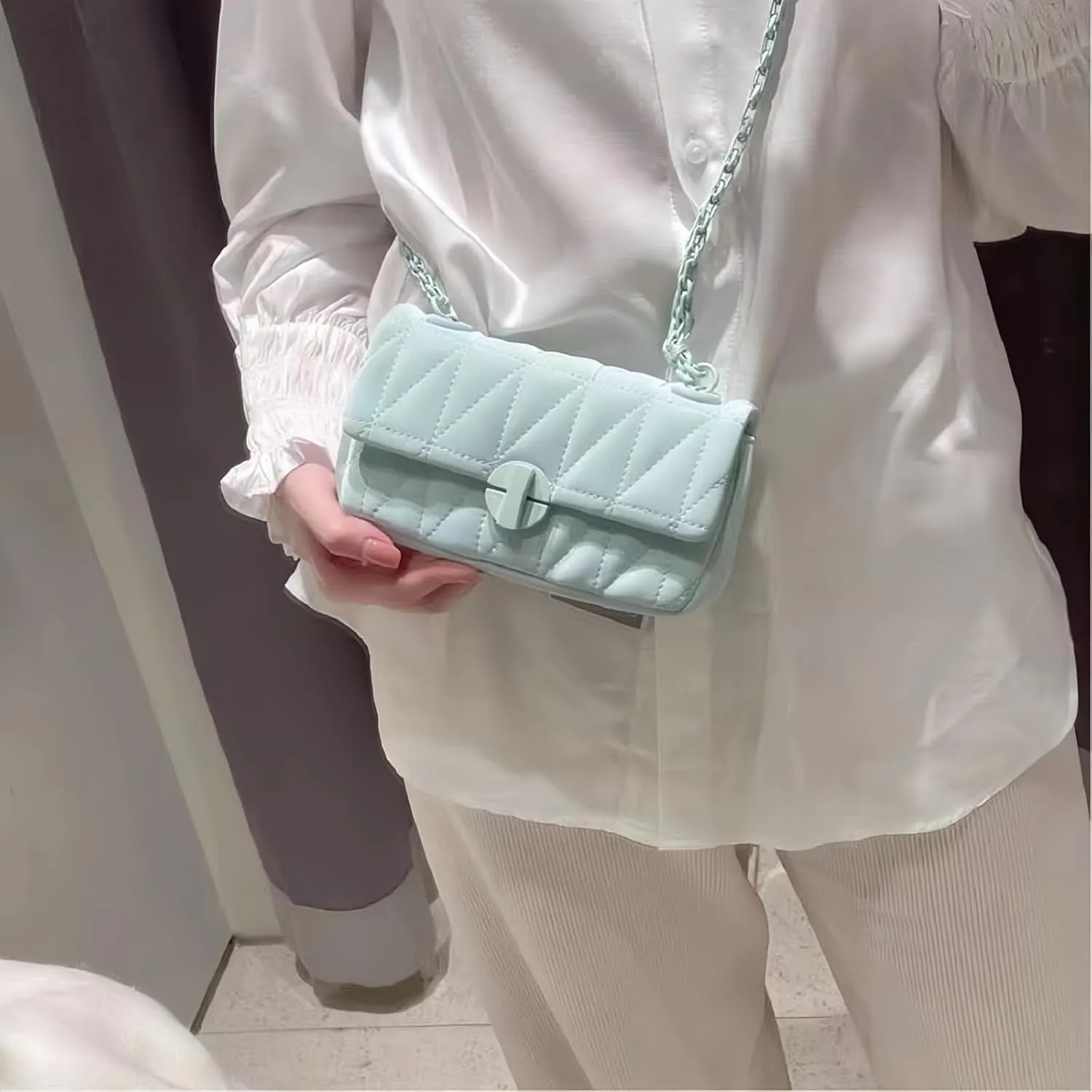Satchel Crossbody Bags for Women, Vegan Leather Elegant Shoulder Handbag Fashion Underarm Clutch Purse with Chain