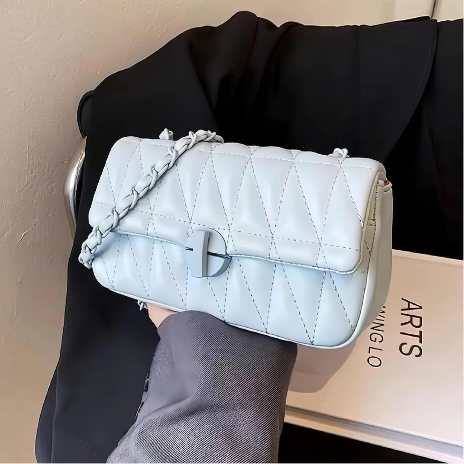 Satchel Crossbody Bags for Women, Vegan Leather Elegant Shoulder Handbag Fashion Underarm Clutch Purse with Chain