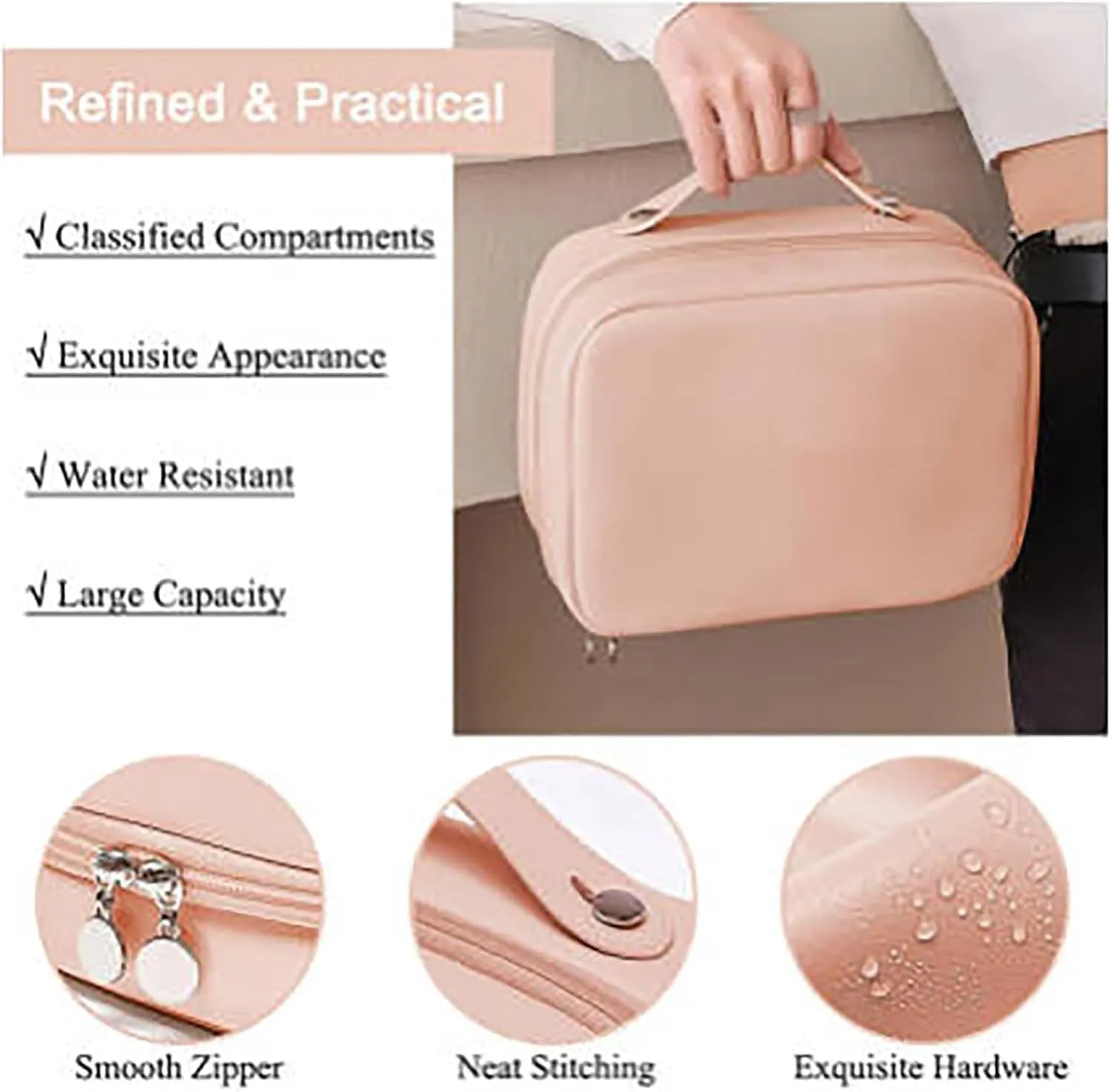 Set Patient Makeup Bag, Set Patient Makeup Pouch, Multi Compartment Toiletry Cosmetic Bag, Travel Makeup Pouch for Women, Portable Water Resistant Versatile Makeup Organizer Bag (1pcs-Black)