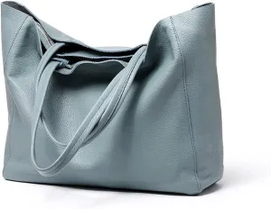 Shoulder Bag Genuine Leather Shoulder Bags for Women Large Real Cowhide Handbags Stylish Bucket Tote Bags(Blue)