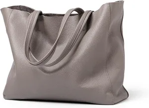 Shoulder Bag Genuine Leather Shoulder Bags for Women Large Real Cowhide Handbags Stylish Bucket Tote Bags(Gray)