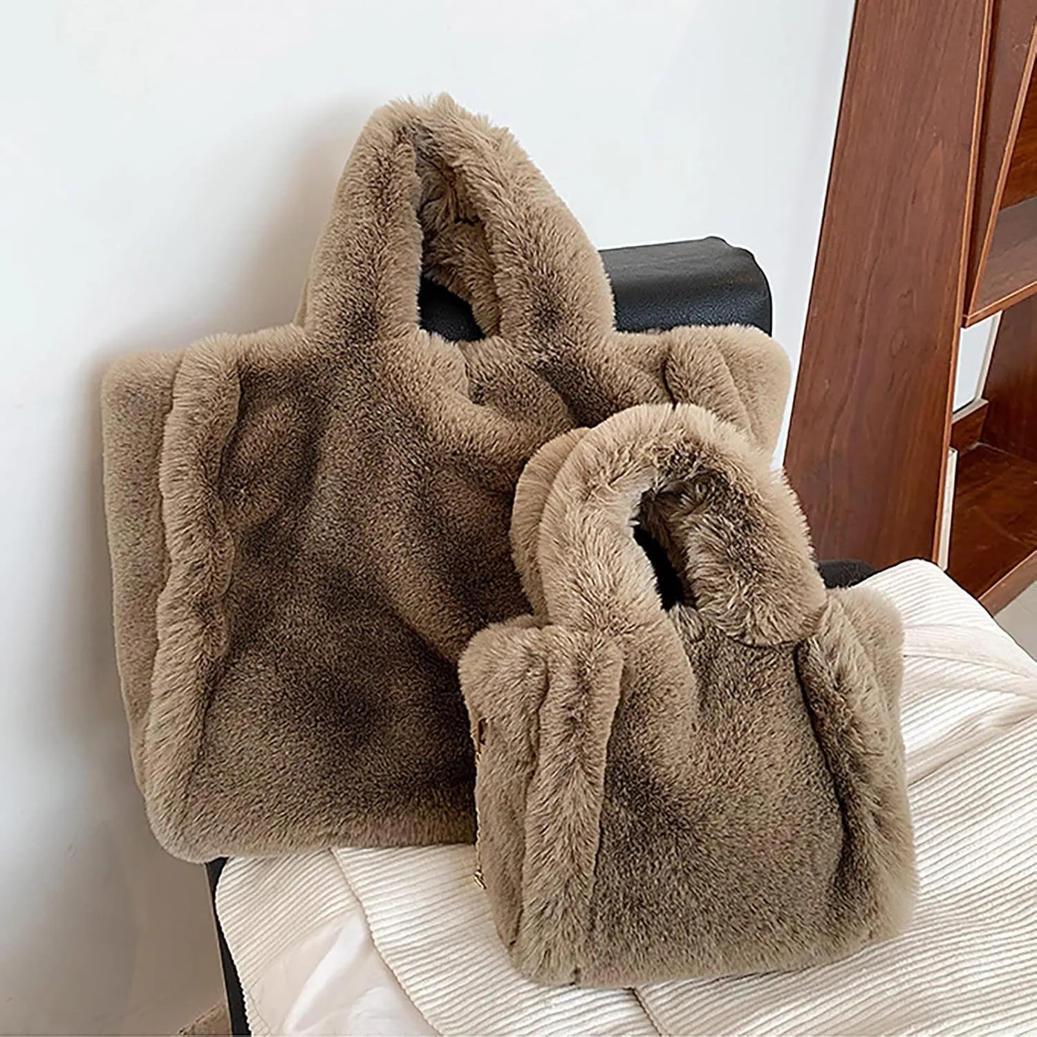 Shoulder Bags Purse Women's Winter Small Size Solid Color Simple Plush Handbag