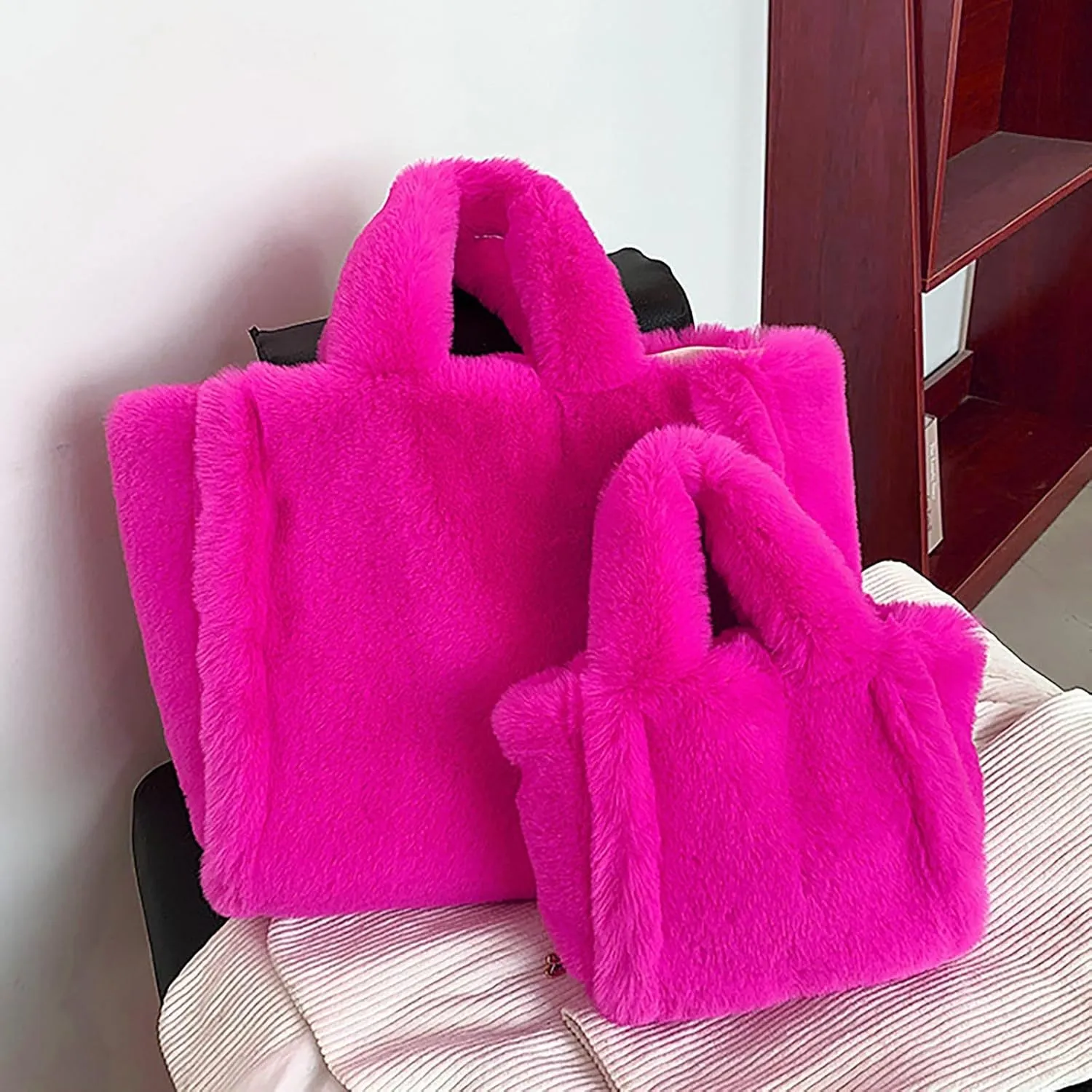 Shoulder Bags Purse Women's Winter Small Size Solid Color Simple Plush Handbag