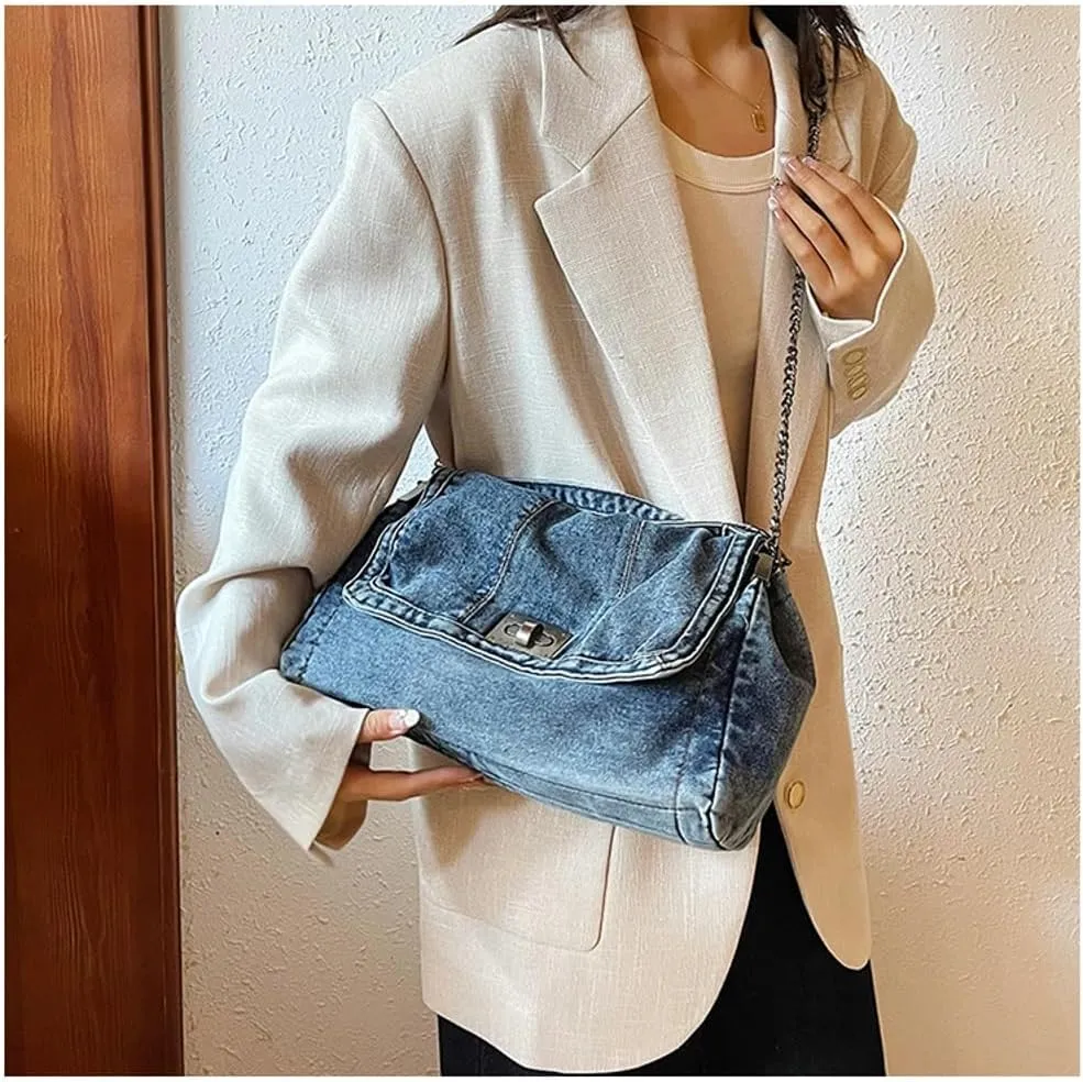 Slouchy Denim Hobo Bags Women Underarm Shoulder Bags Trendy Travel Crossbody Purse Cute Top-handle Tote Handbag 2025