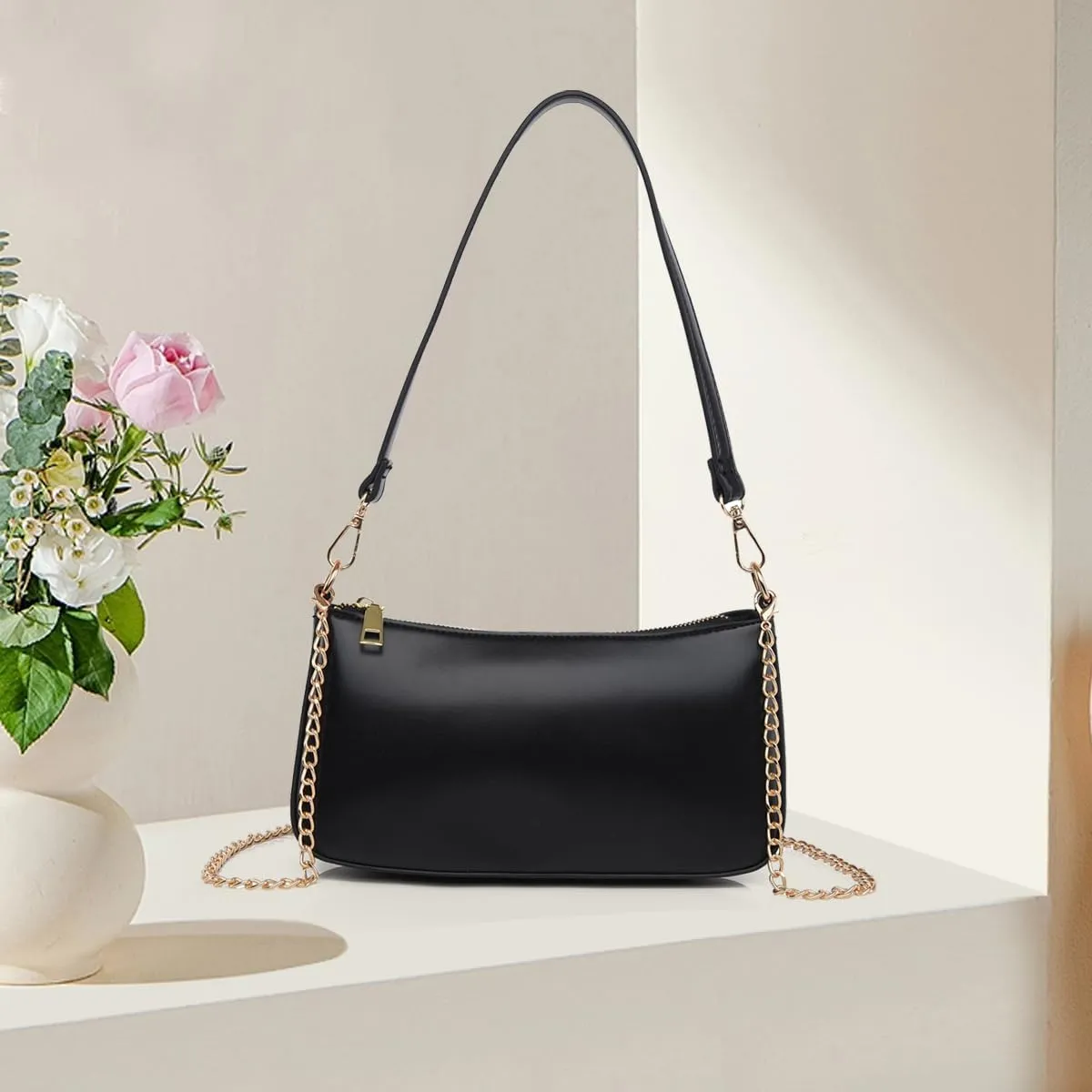 Small Shoulder Bag for Women Trendy Purse Retro Vegan Leather Hobo Purses Clutch Tote HandBags with Zipper Closure
