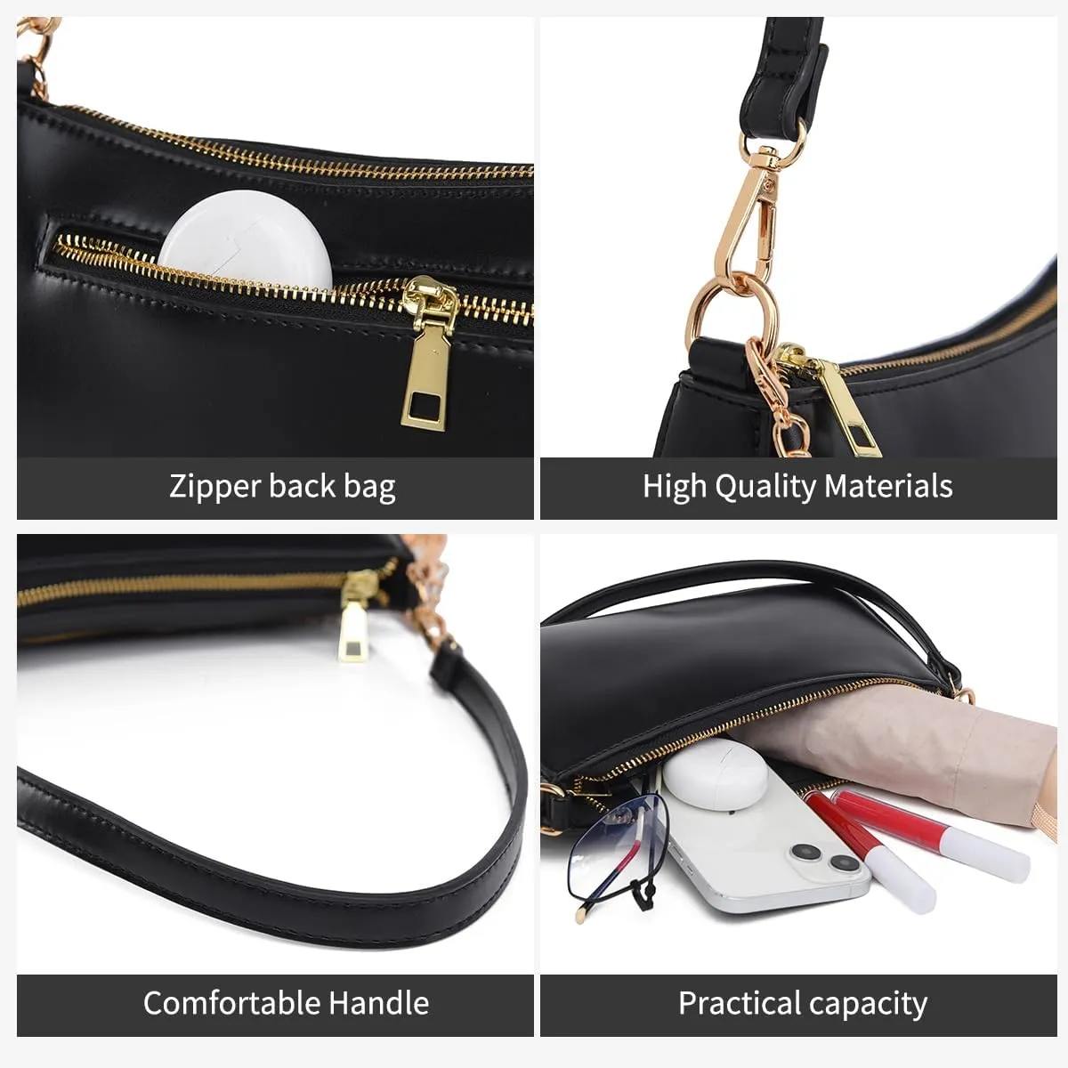 Small Shoulder Bag for Women Trendy Purse Retro Vegan Leather Hobo Purses Clutch Tote HandBags with Zipper Closure