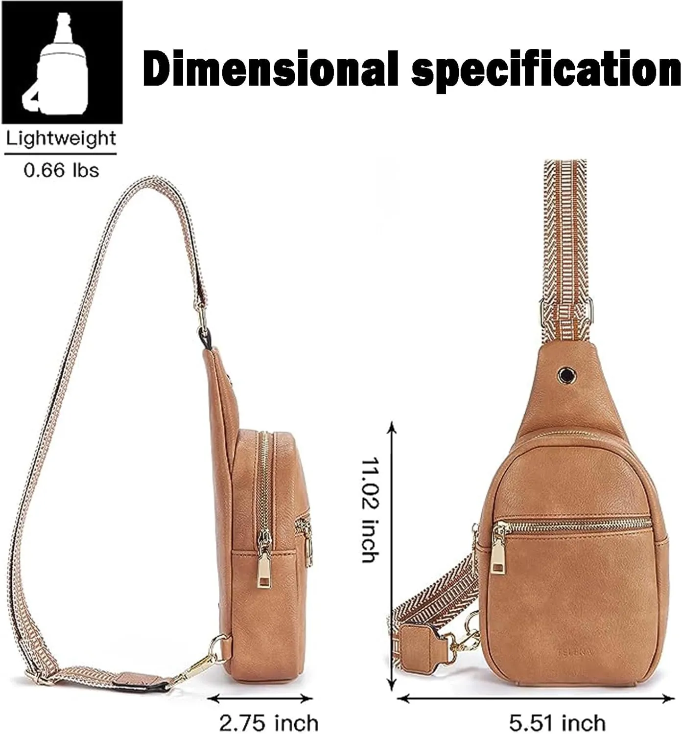Small Sling Bag for Women, Vegan Leather Crossbody Fanny Packs, Fashion Women's Chest Bag, Light Brown