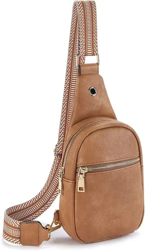 Small Sling Bag for Women, Vegan Leather Crossbody Fanny Packs, Fashion Women's Chest Bag, Light Brown
