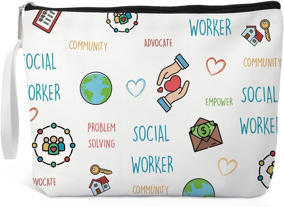 Social Worker Makeup Bag, Funny Travel Cosmetic Bags Gifts for Social Worker Colleague Women, Thank You Birthday Gift for Social Worker, Social Work Appreciation Gifts, Volunteer Cosmetic Bag