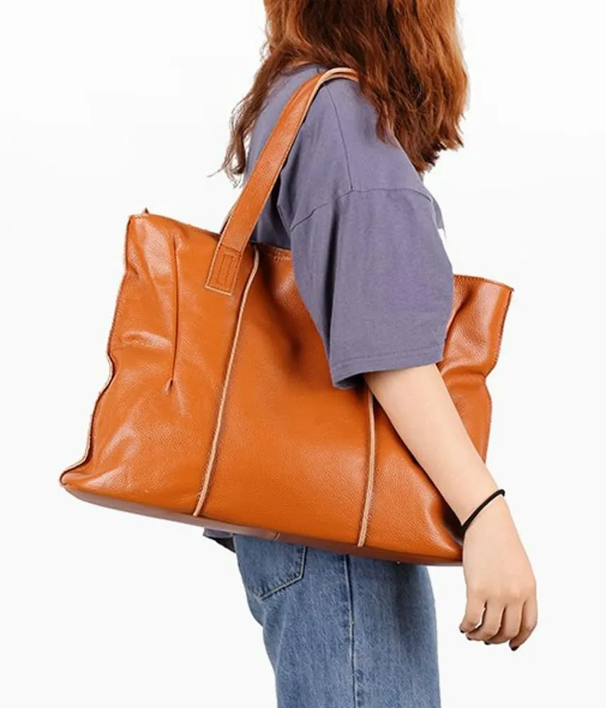 Soft Genuine Leather Tote Bags for Women Large Capacity Handbags Ladies Top Handle Satchel Trendy Working Shoulder Bags