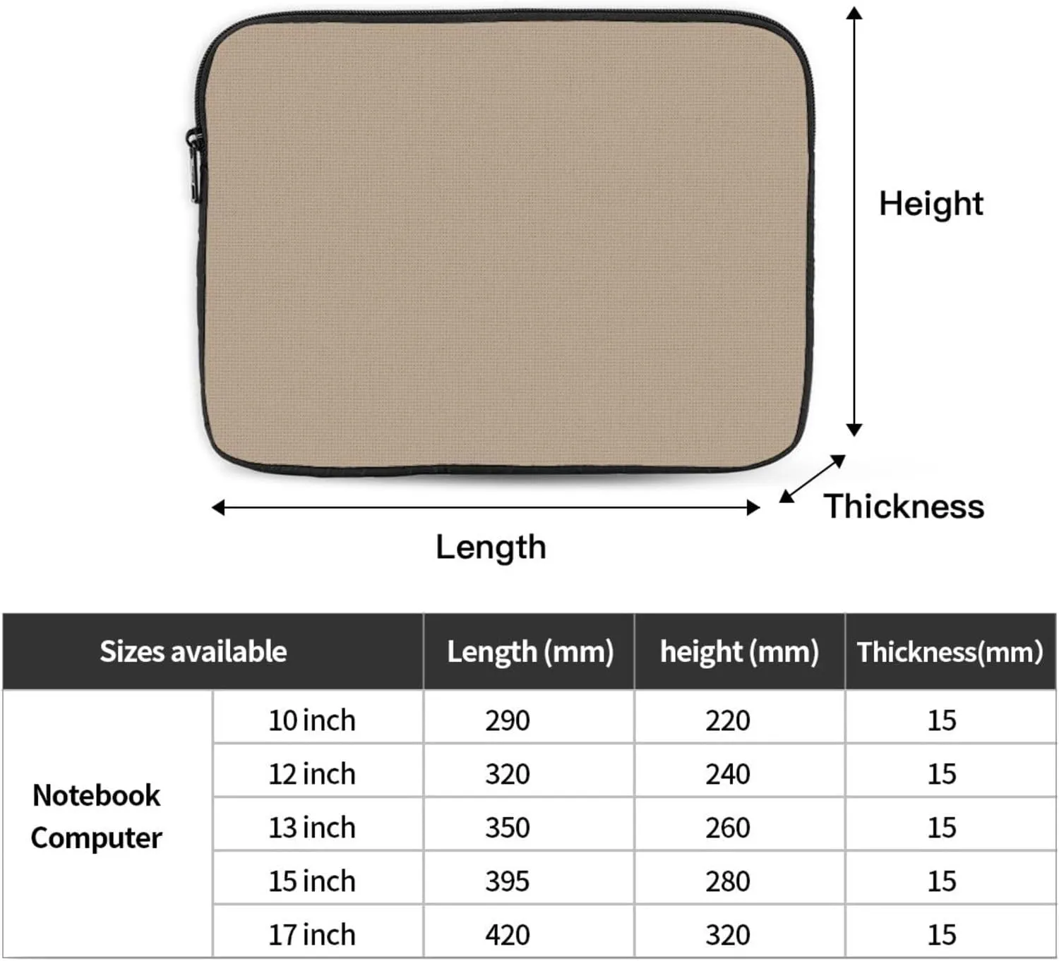 Solid Color Light Brown Laptop Inner Bag Laptop Sleeve Case Briefcase Carrying Laptop Cover