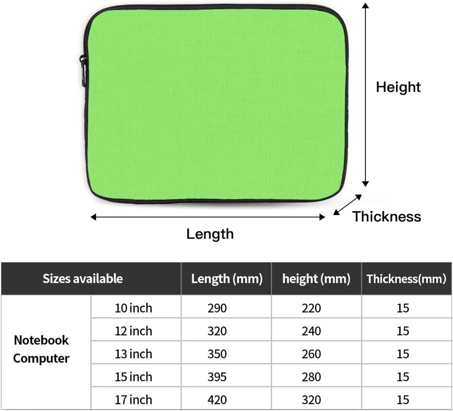 Solid Color Light Green Laptop Inner Bag Laptop Sleeve Case Briefcase Carrying Laptop Cover