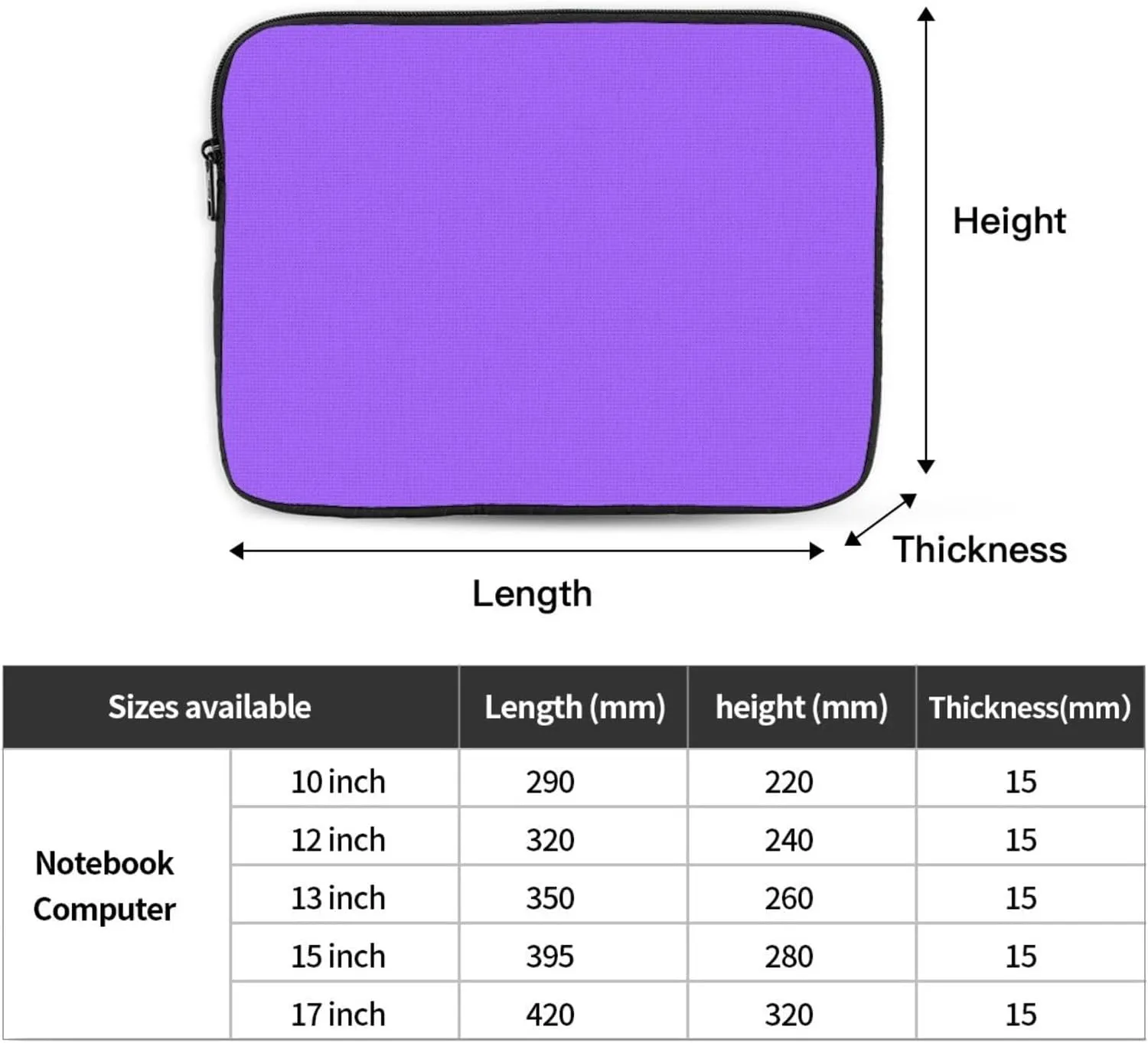 Solid Color Light Purple Laptop Inner Bag Laptop Sleeve Case Briefcase Carrying Laptop Cover