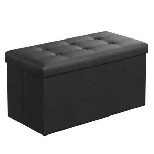 SONGMICS 30 Inches Faux Leather Folding Storage Ottoman Bench, Storage Chest Footrest Coffee Table Padded Seat, Black ULSF105