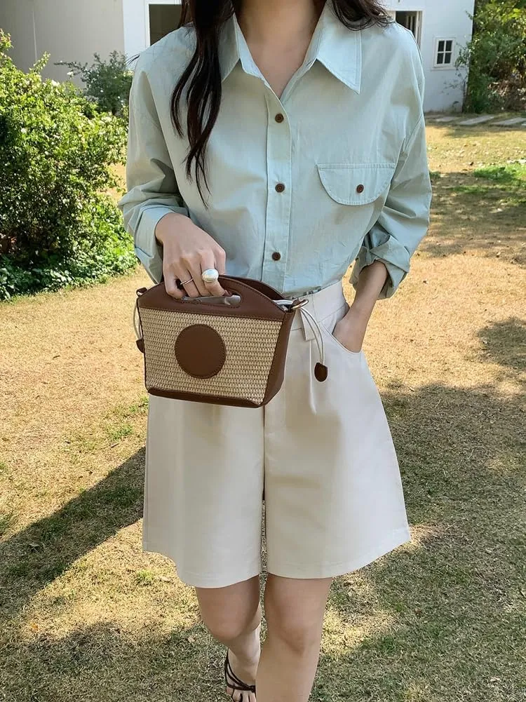 Straw Bags for Women 2025 Chic Straw Clutch Cute Basket Purse Bucket Bag Woven Tote Crossbody Beach Bag for Vacation
